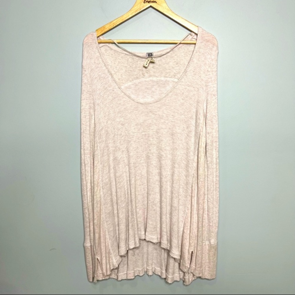 Free People Scoop Neck Fray Hem Shirt Cream Size L